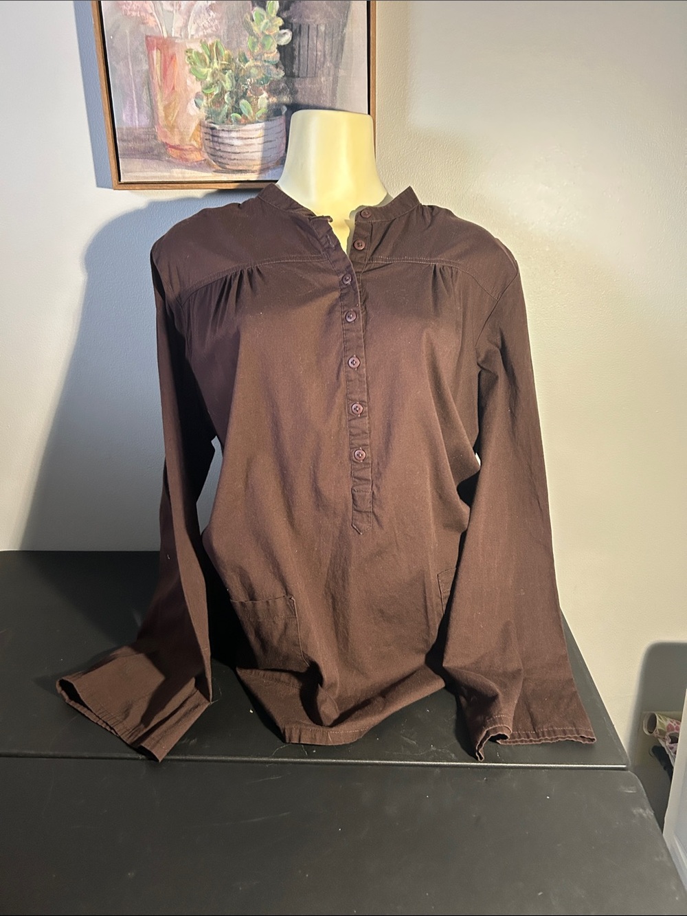 Women's Long-Sleeve Button Front Shirt - Chocolate Brown